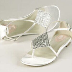 Dye-Able White Satin BLING Toe Thong Sandals, Formal Elegant Wedding Comfortable